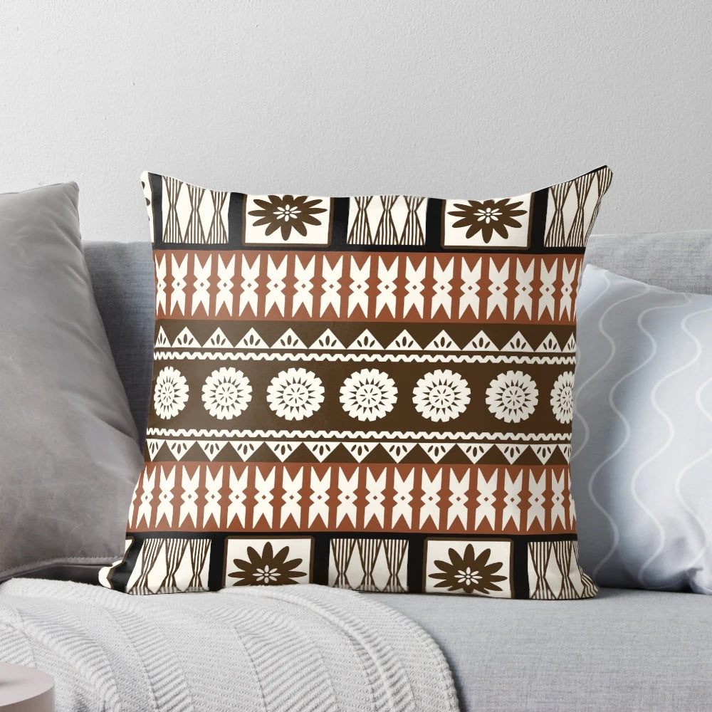 Fijian masi tapa cloth pillow featuring traditional south pacific island design