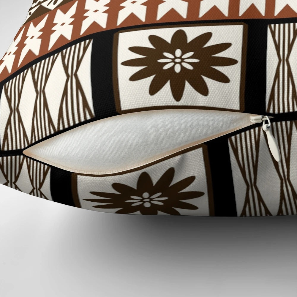 Fijian masi tapa cloth pillow featuring traditional south pacific island design