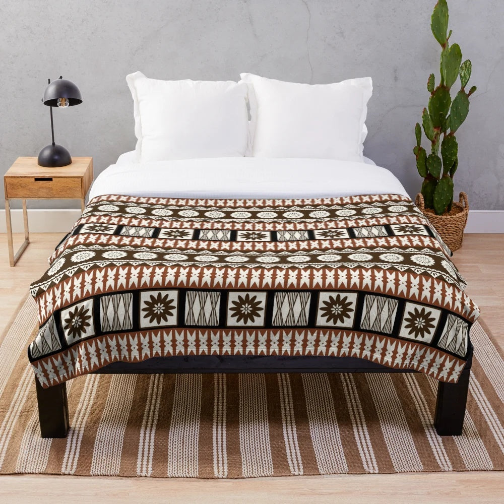 Fijian Masi Tapa Inspired Plush Blanket