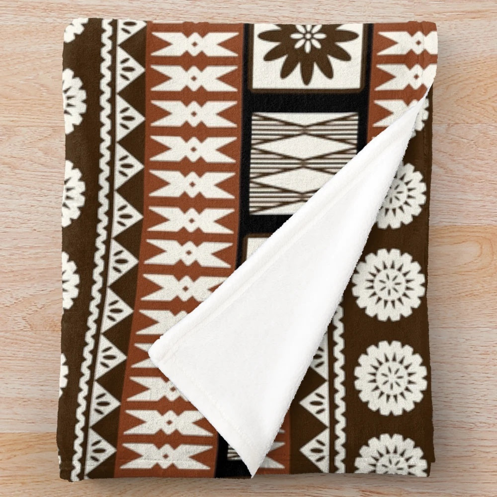 Fijian Masi Tapa Inspired Plush Blanket