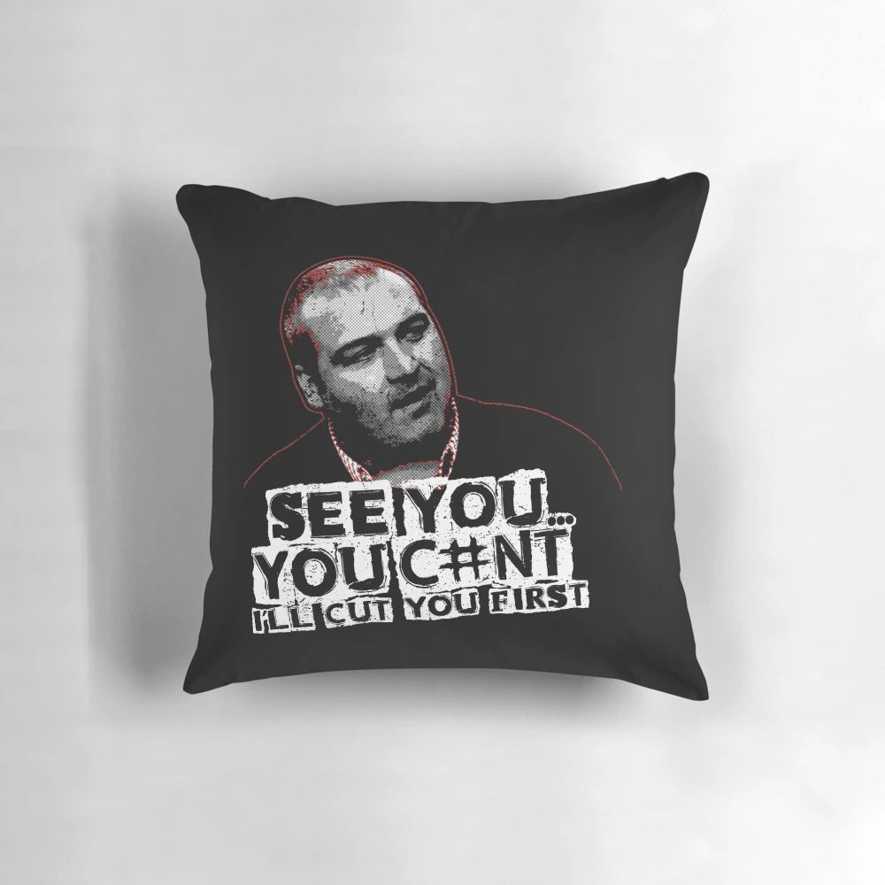 Football hooligan-inspired pillow with a gritty, industrial design