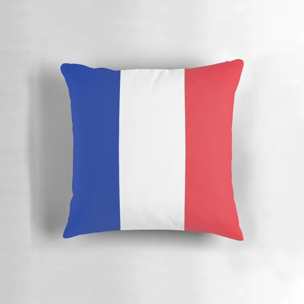 Decorative throw pillow featuring the national flag of France, a symbol of French pride and patriotism.