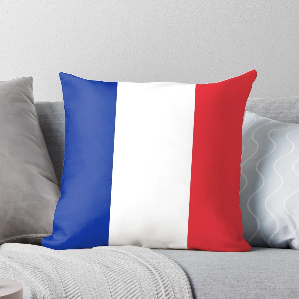Decorative throw pillow featuring the national flag of France, a symbol of French pride and patriotism.