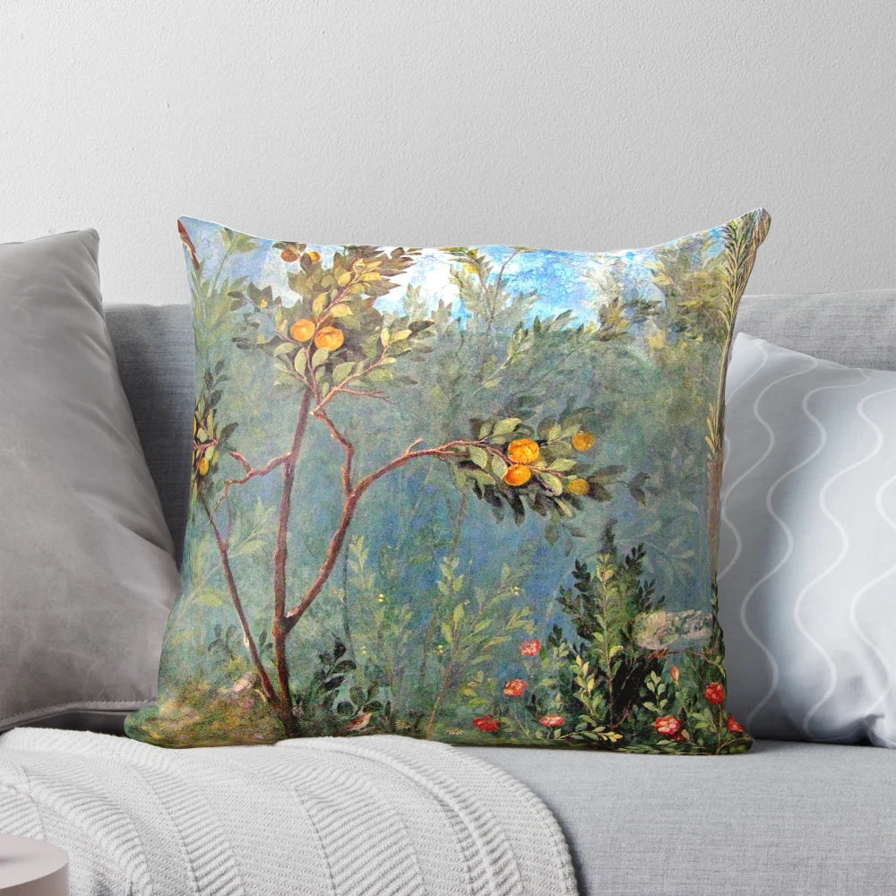 Decorative pillow featuring an ancient Roman fresco from the House of Livia in Prima Porta