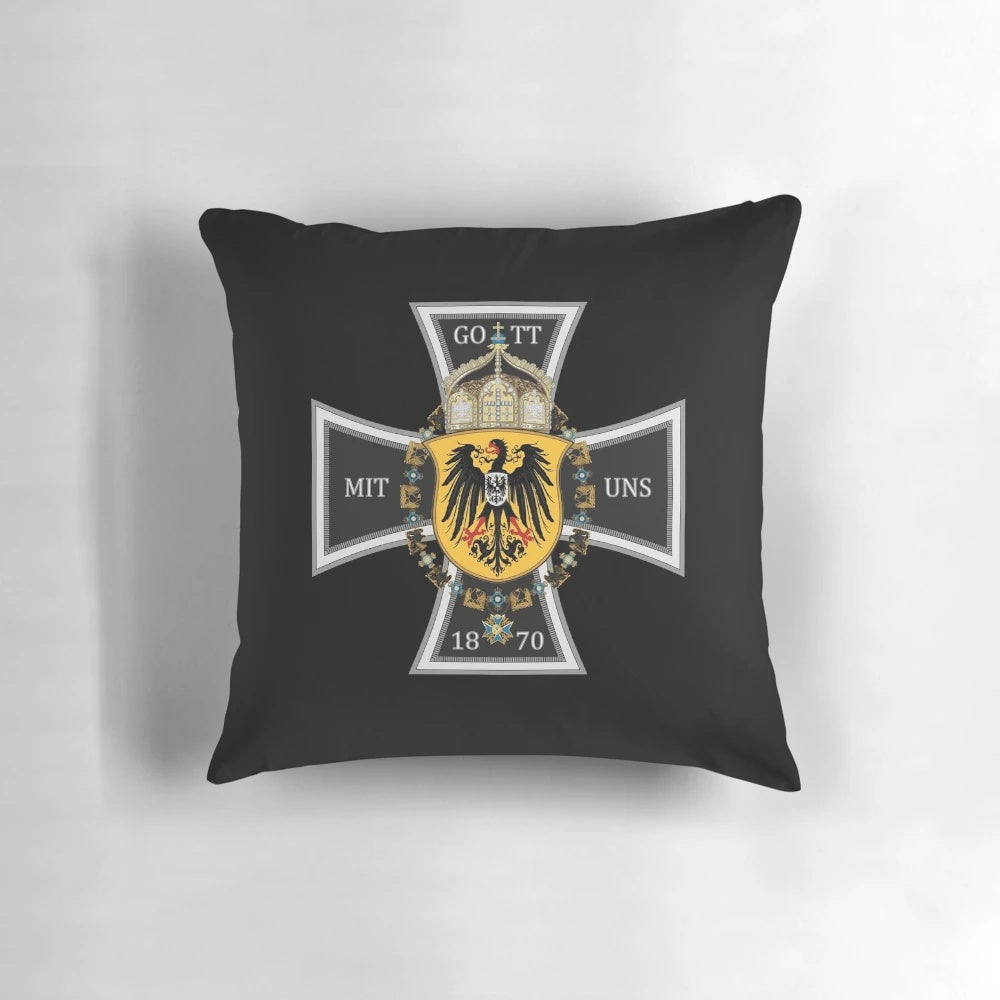 Vintage German 1870 Gott mit Uns Iron Cross design on a decorative throw pillow