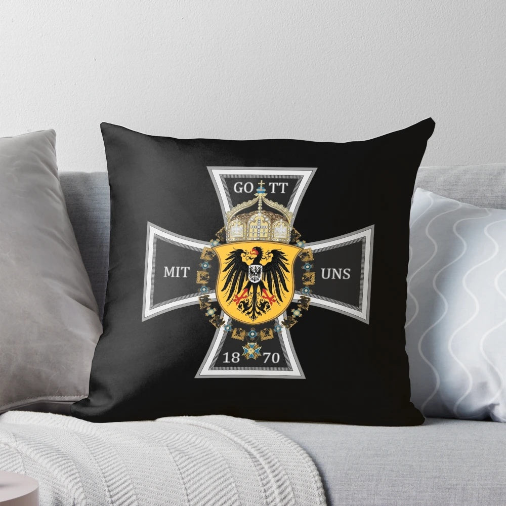 Vintage German 1870 Gott mit Uns Iron Cross design on a decorative throw pillow