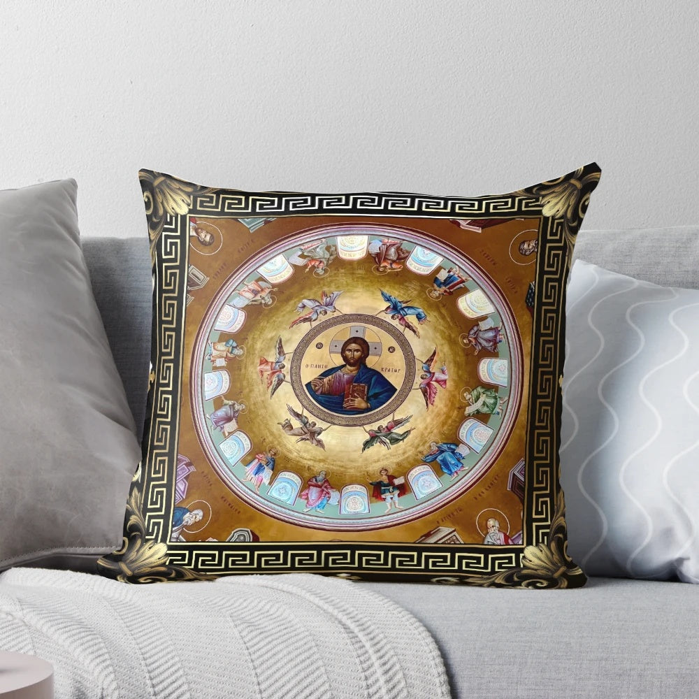 Greek Orthodox Dome Icon Decorative Throw Pillow for Christian Home Decor