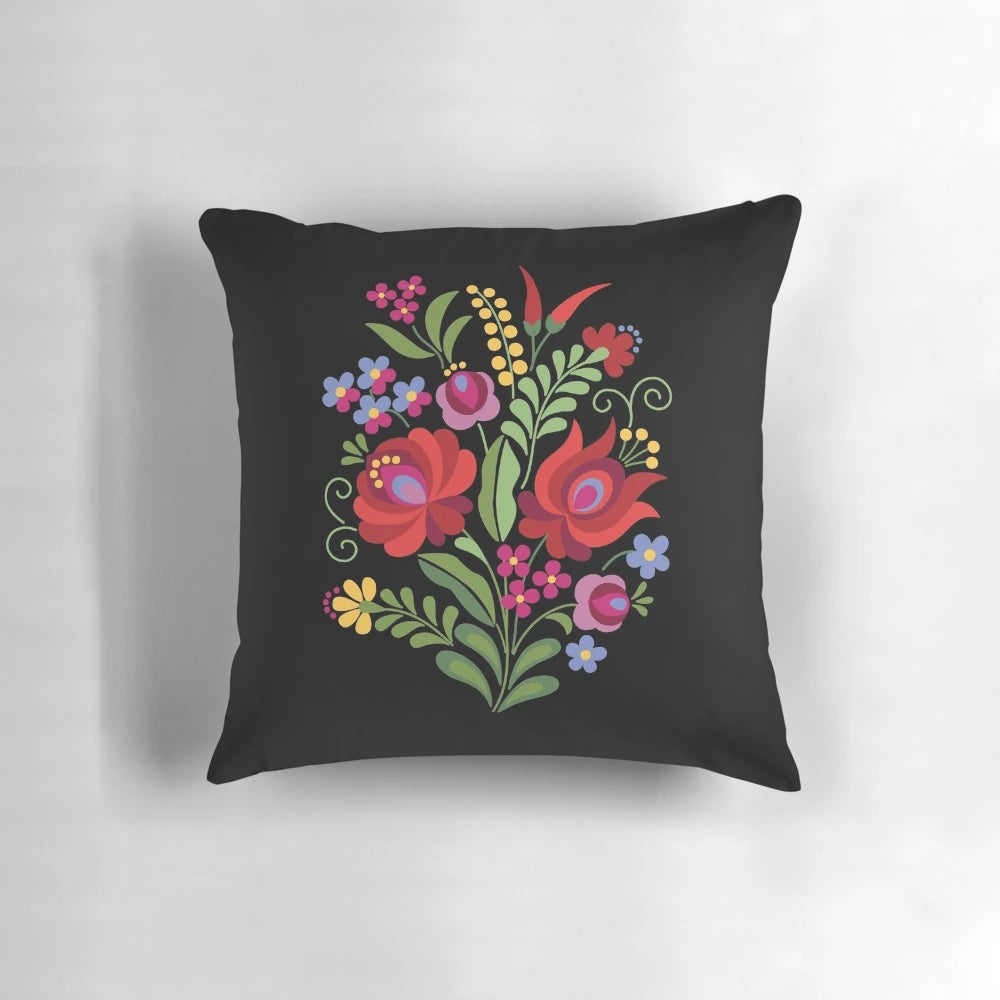 Vibrant Hungarian folk design with red paprika peppers on a black background