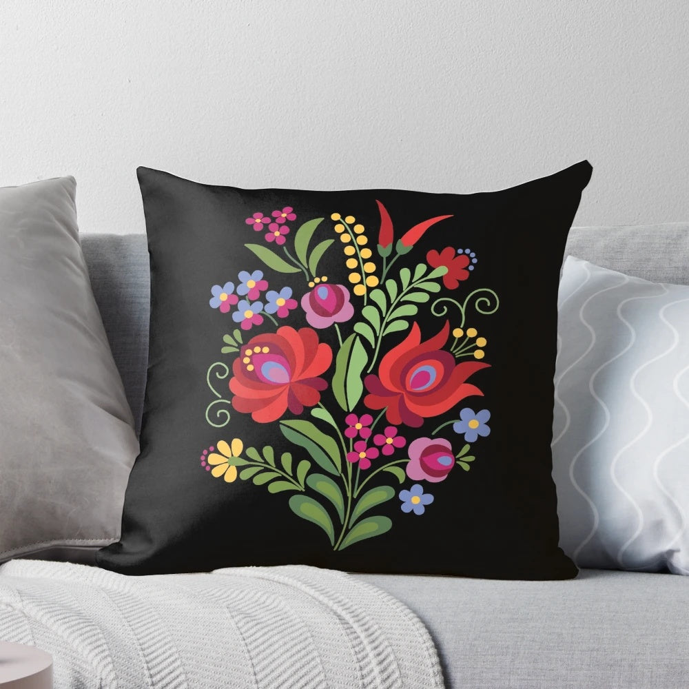 Vibrant Hungarian folk design with red paprika peppers on a black background