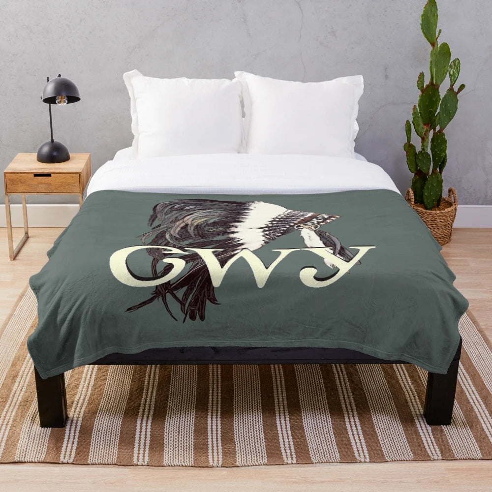 Soft and cozy plush blanket featuring a Cherokee headdress design