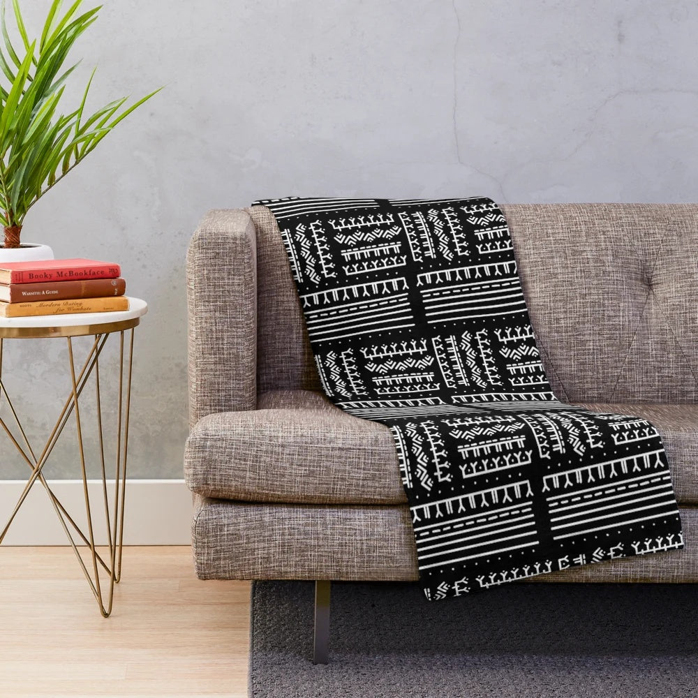 Inuit tattoo pattern white on black plush blanket