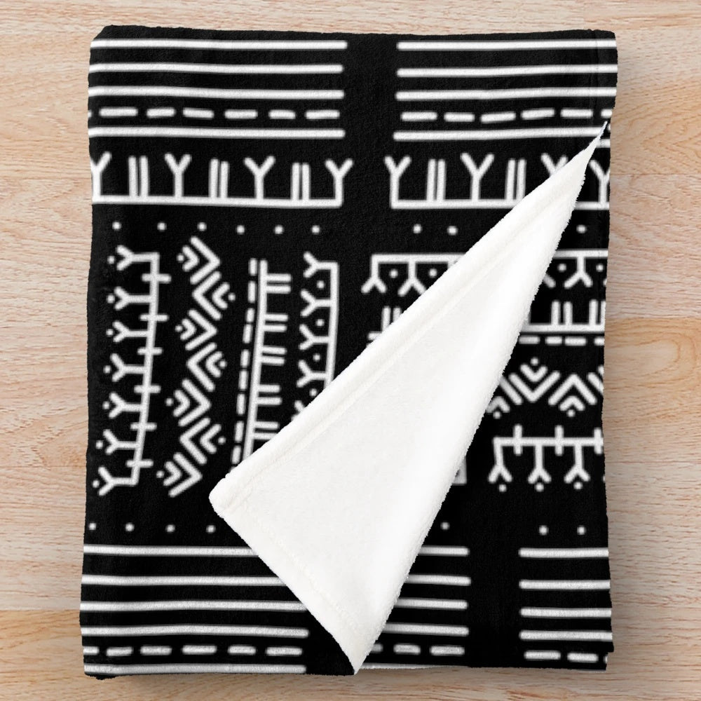 Inuit tattoo pattern white on black plush blanket