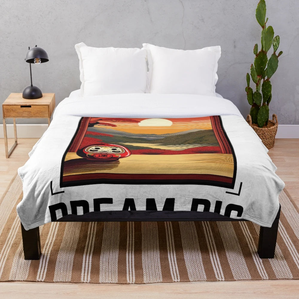 Japanese Daruma doll plush blanket featuring traditional illustration