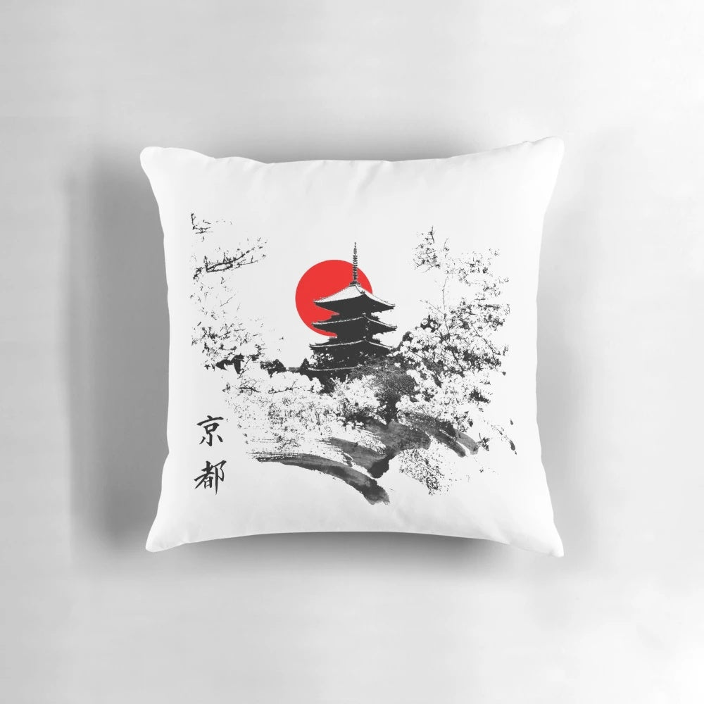 Decorative pillow featuring traditional Japanese Kyoto imagery and design