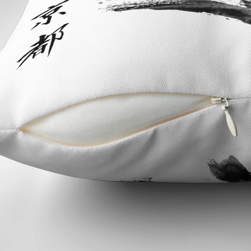 Decorative pillow featuring traditional Japanese Kyoto imagery and design