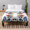 Kalocsai folk art inspired plush blanket with traditional Hungarian flower embroidery