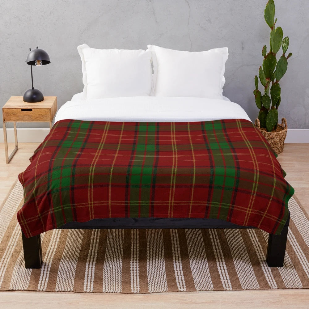 Kirk tartan inspired plush blanket with Scottish clan crest design