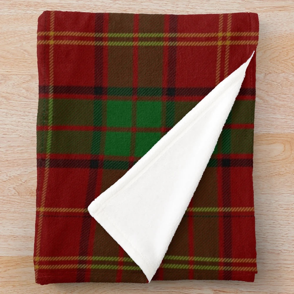 Kirk tartan inspired plush blanket with Scottish clan crest design