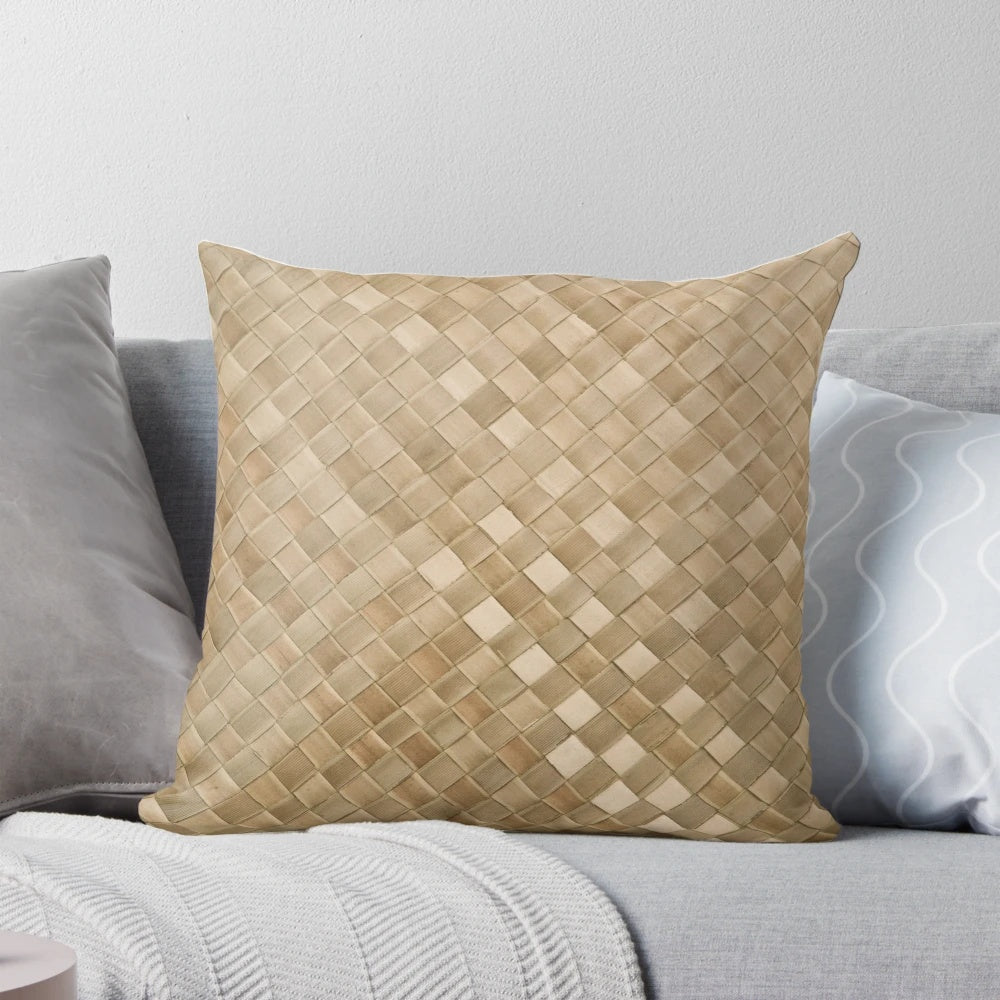 Soft and stylish Lauhala Mat pillow, perfect for adding a touch of tropical flair to any living space.