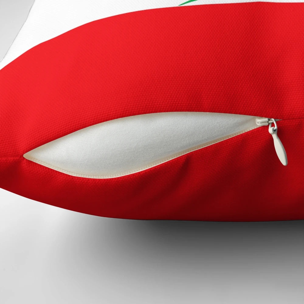Decorative pillow featuring the iconic flag of Lebanon with the cedar tree design