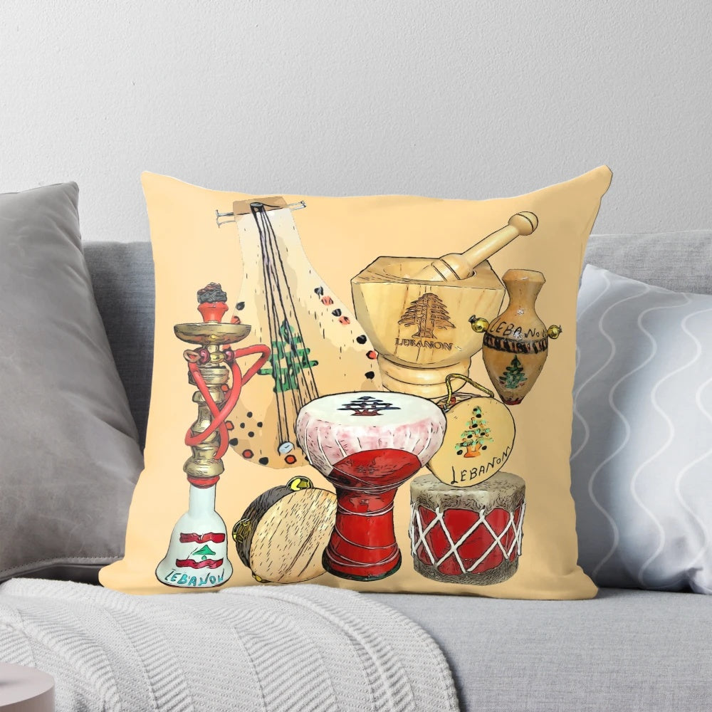 Colorful pillow featuring the flag of Lebanon and the iconic cedar tree