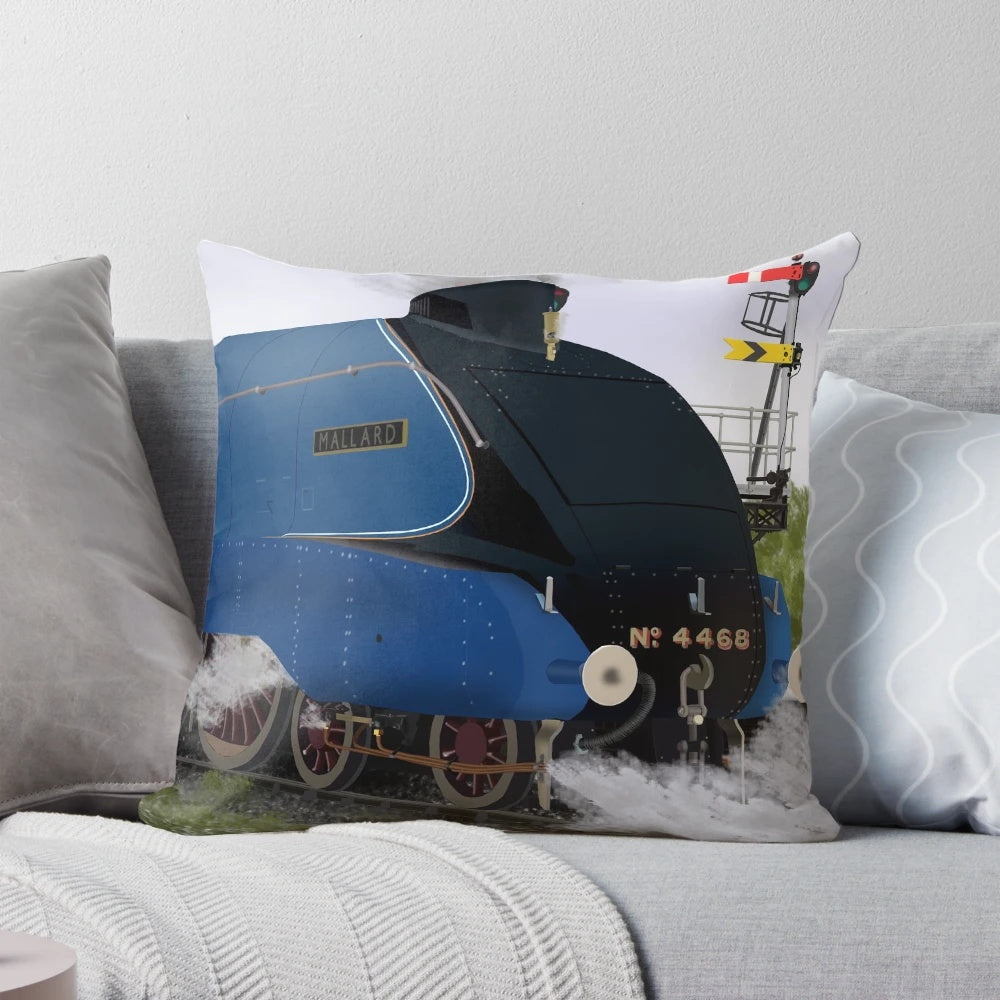 Plush pillow featuring the iconic LNER No. 4468 Mallard steam locomotive