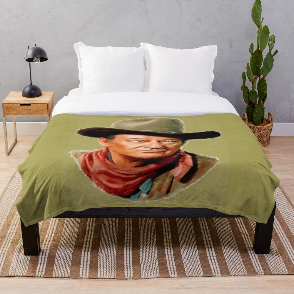 John Wayne Plush Blanket Featuring Classic Cowboy Imagery