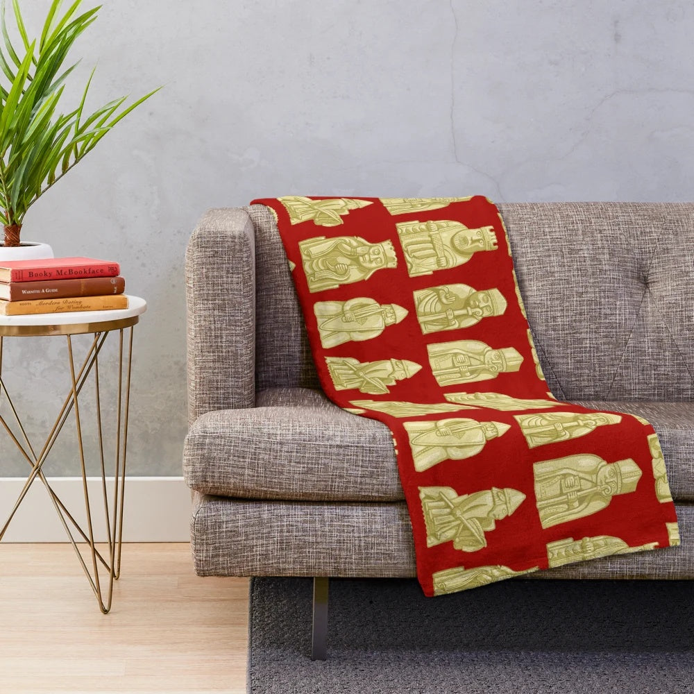 Lewis Chessmen Plush Blanket with Detailed Norse Designs