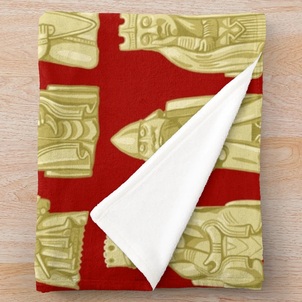 Lewis Chessmen Plush Blanket with Detailed Norse Designs