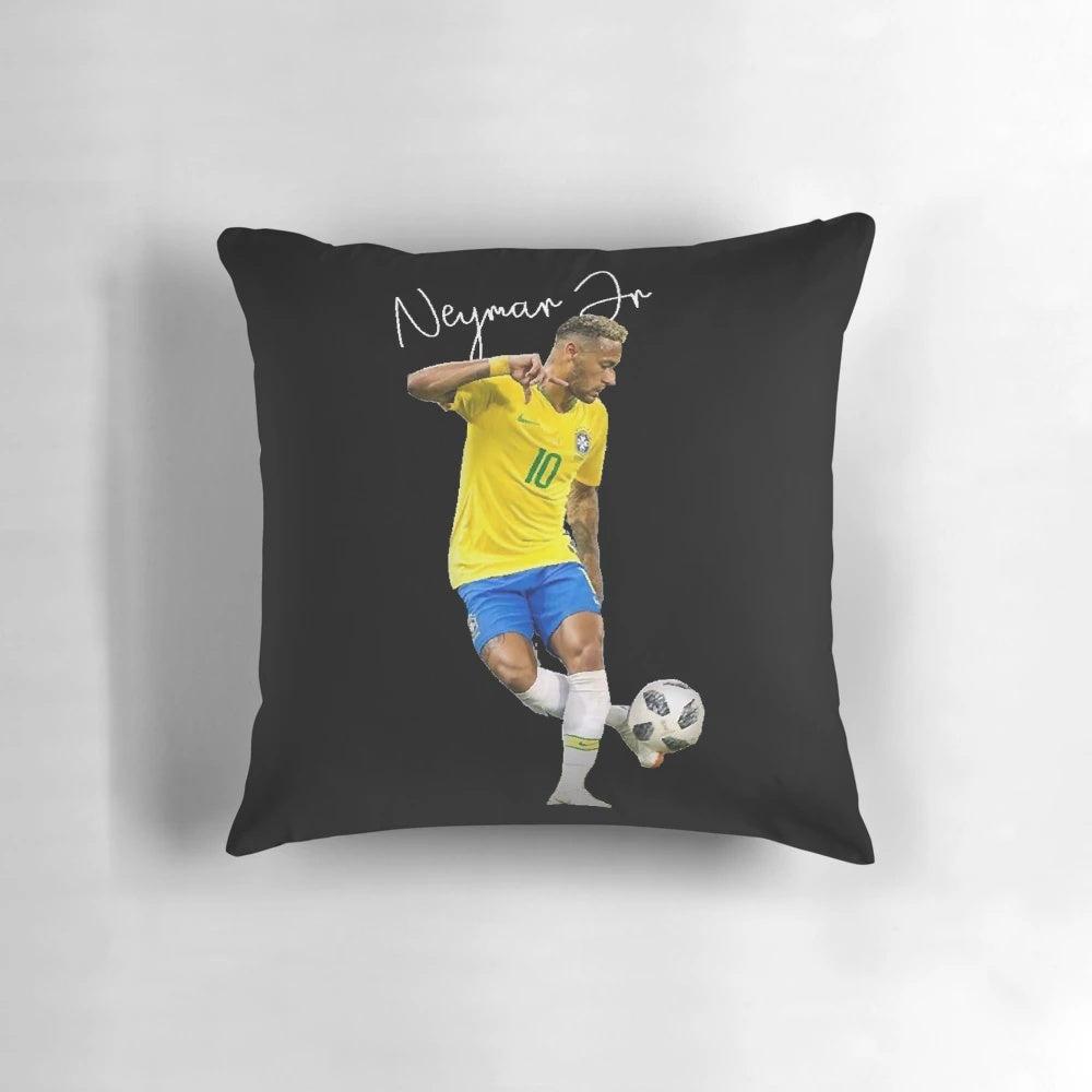 A classic-style pillow featuring a printed design inspired by the Brazil national soccer team and Neymar Jr.