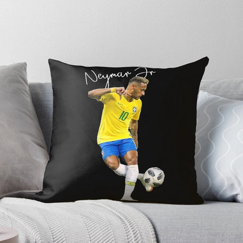 A classic-style pillow featuring a printed design inspired by the Brazil national soccer team and Neymar Jr.