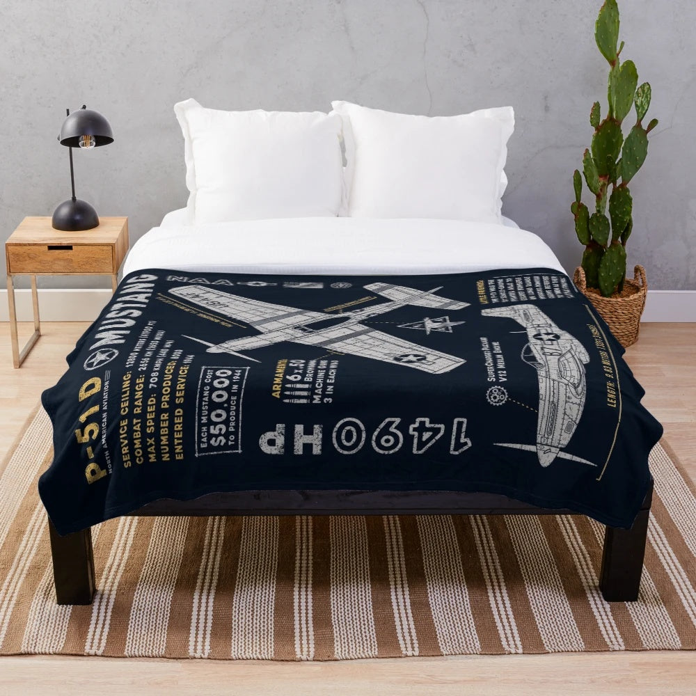 P-51 Mustang Plush Blanket with Tuskegee Airmen Inspired Design