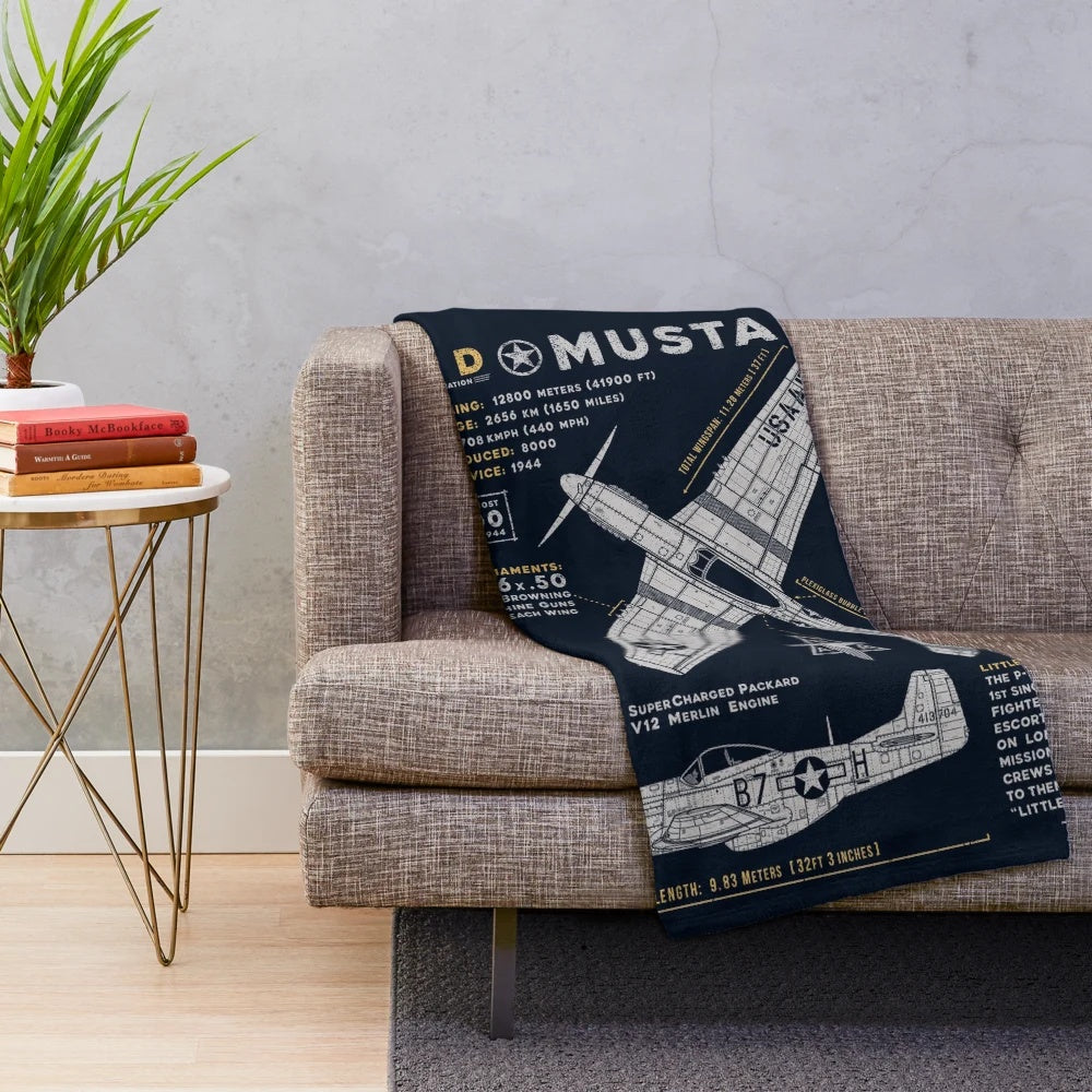 P-51 Mustang Plush Blanket with Tuskegee Airmen Inspired Design