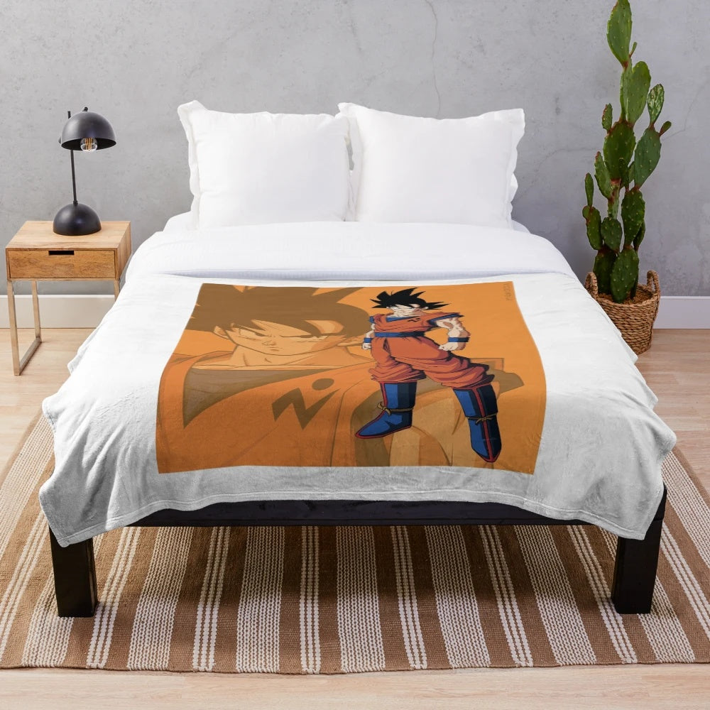 Son Goku Plush Blanket featuring the iconic Saiyan warrior from the Dragon Ball anime series