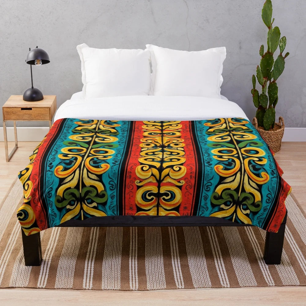 Maori tribal plush blanket with traditional New Zealand indigenous pattern