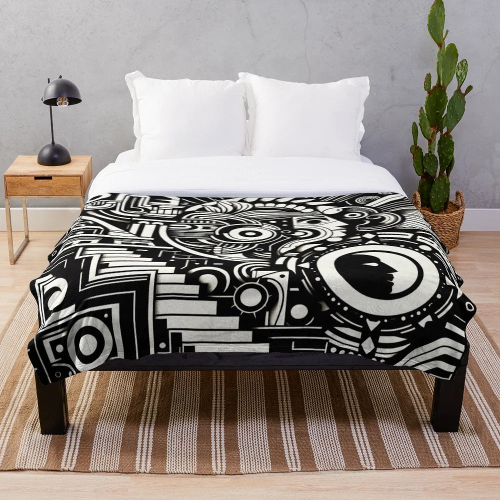 Mayan gods plush blanket featuring ancient Mesoamerican cultural symbols
