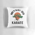Miyagi Do Karate themed decorative pillow featuring a bonsai tree and karate chop design