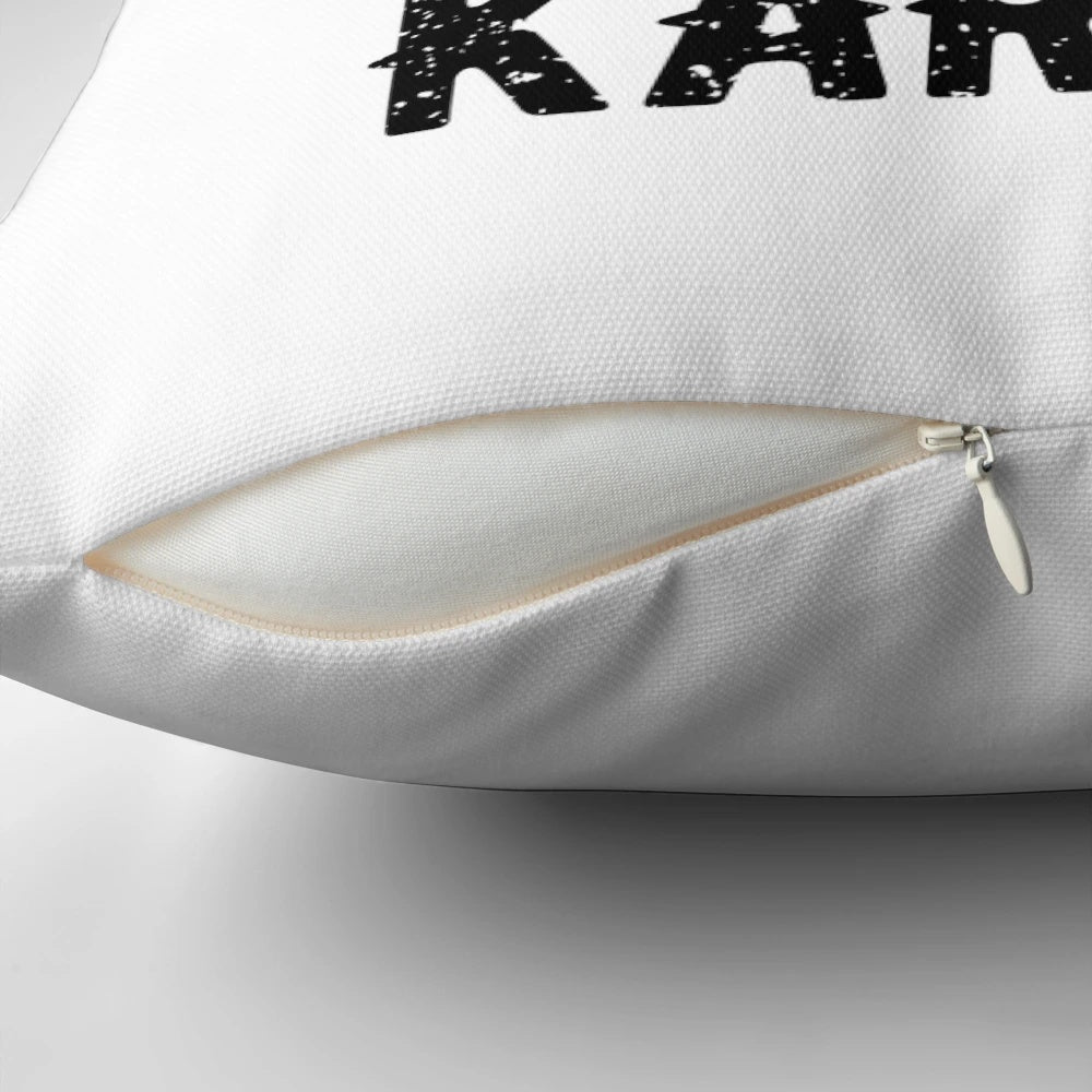 Miyagi Do Karate themed decorative pillow featuring a bonsai tree and karate chop design