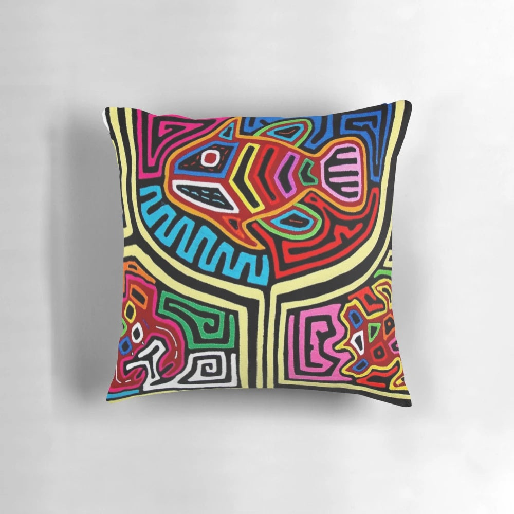 Vibrant mola de panama pillow with traditional Panamanian design
