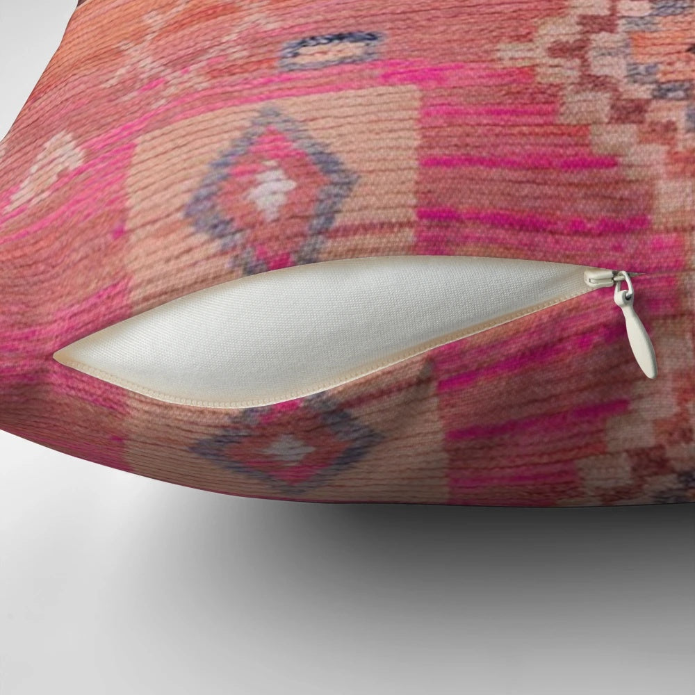 Vibrant traditional Moroccan Berber rug design printed on a soft, plush pillow.