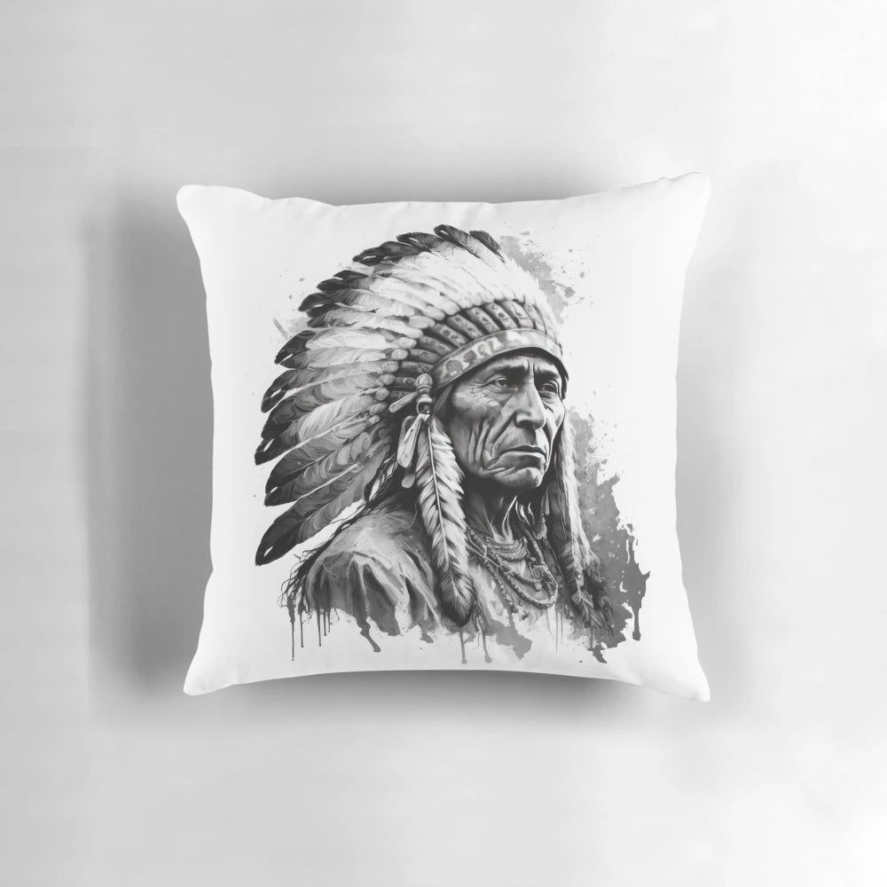 Decorative native american chief pillow with feathered headdress