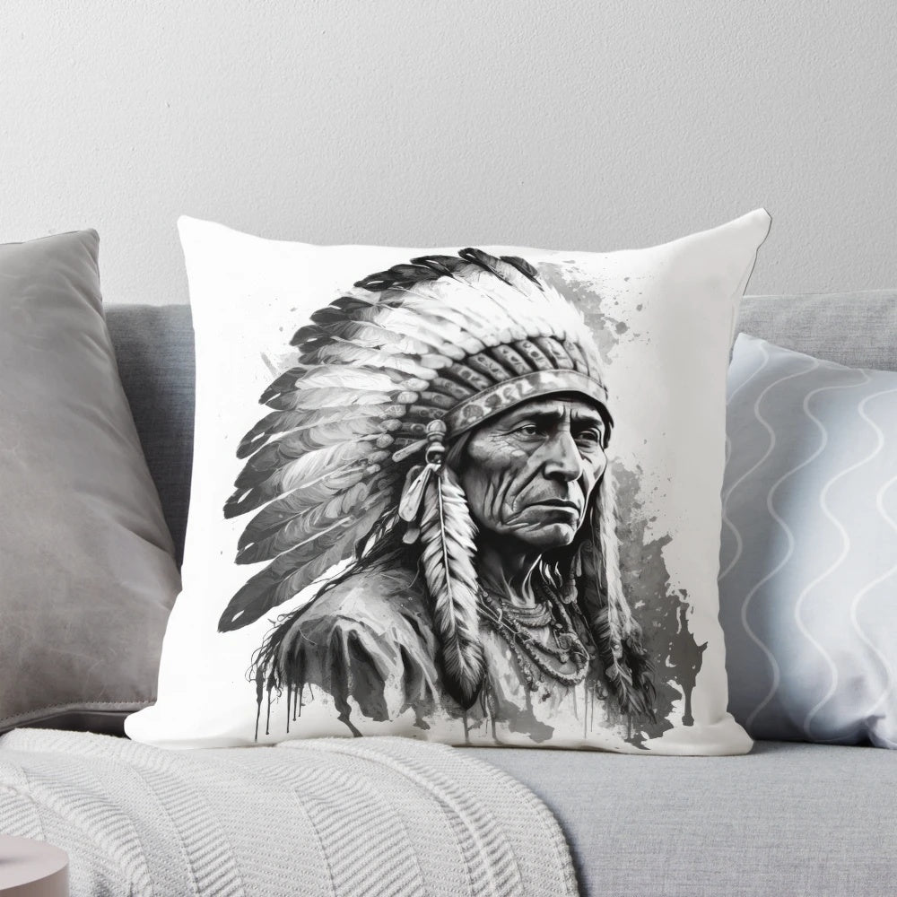 Decorative native american chief pillow with feathered headdress