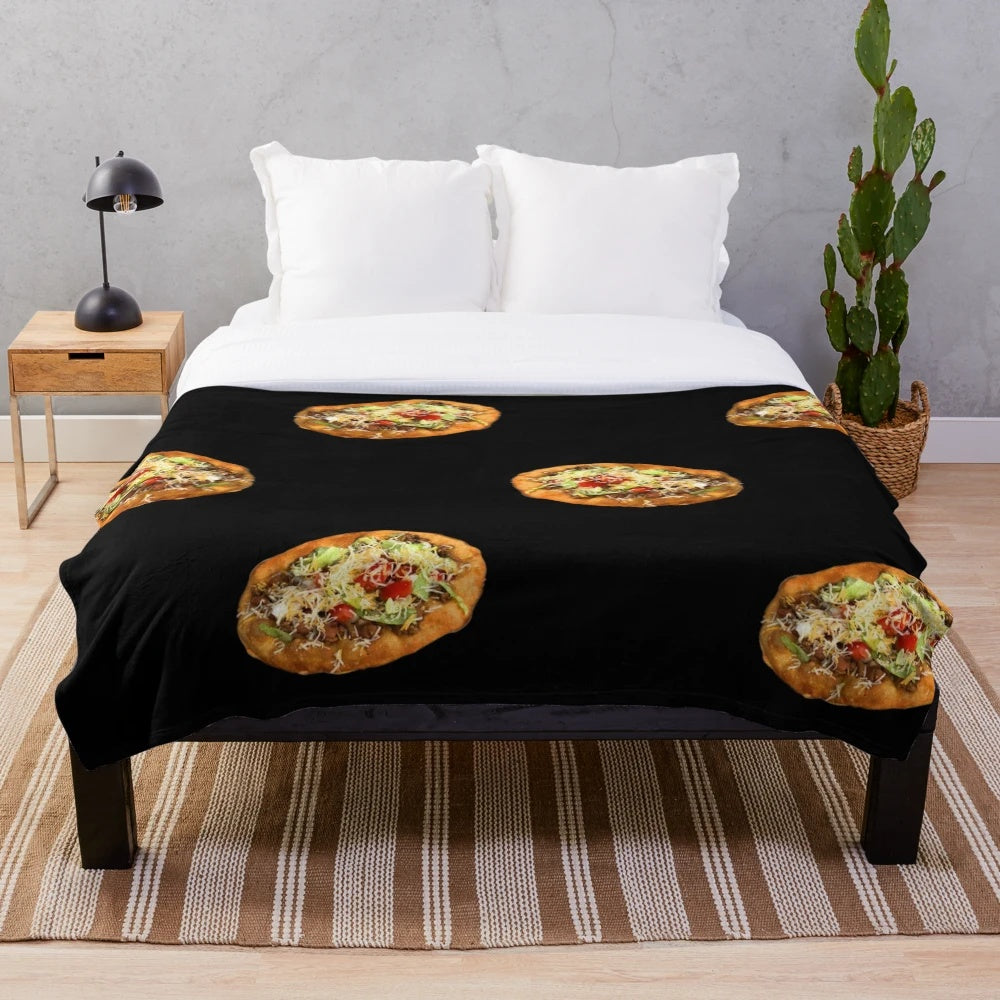 Cozy taco-themed plush blanket featuring native american design