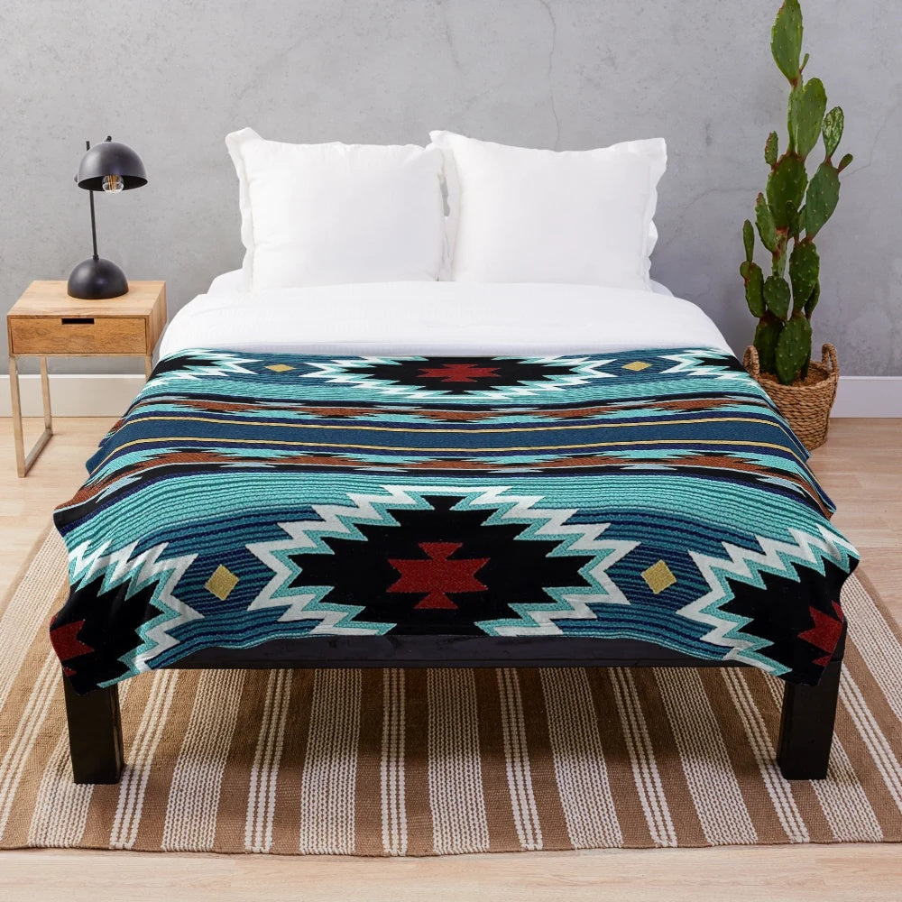 Navajo-inspired plush blanket with southwestern art design