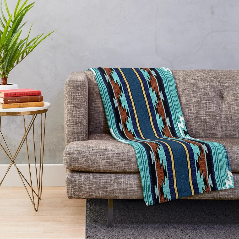 Navajo-inspired plush blanket with southwestern art design