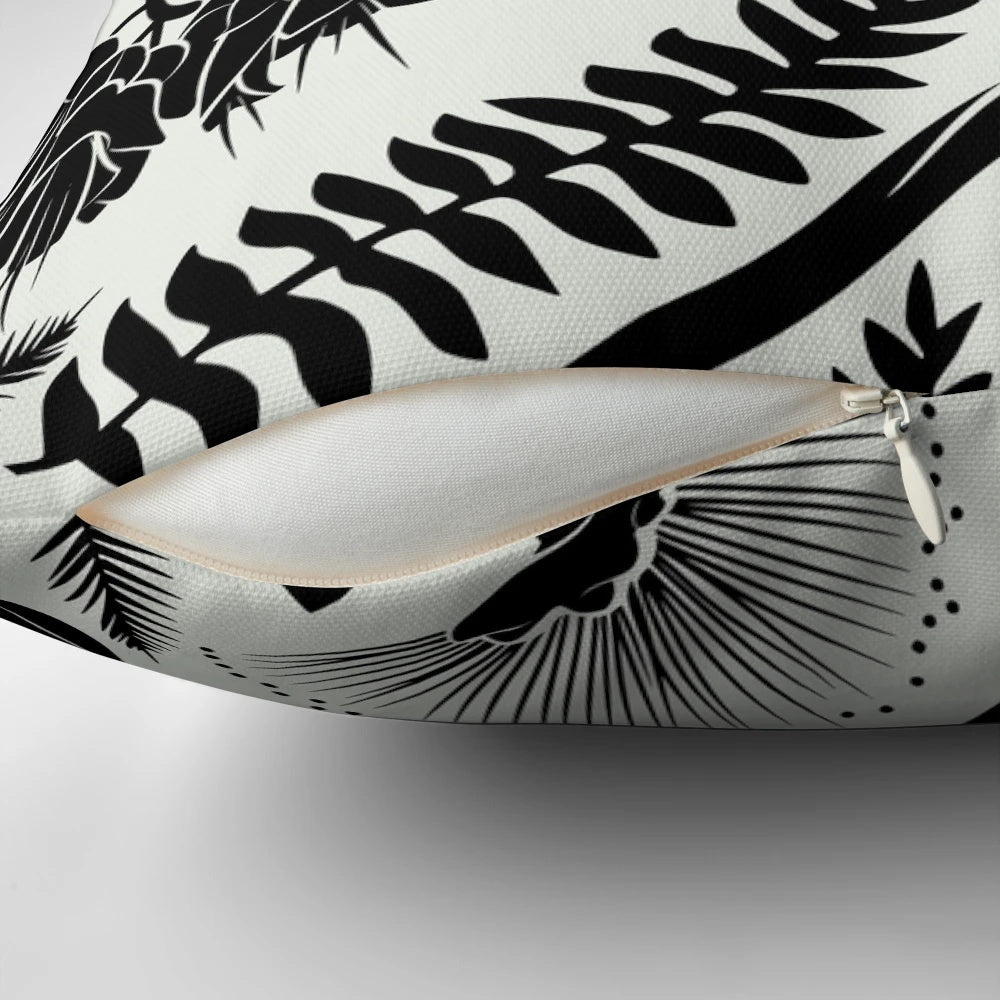 Vibrant and detailed image of a New Zealand native fantail bird on a decorative pillow