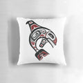 Vibrant Pacific Northwest orca killer whale design in traditional Salish formline art style on a decorative pillow