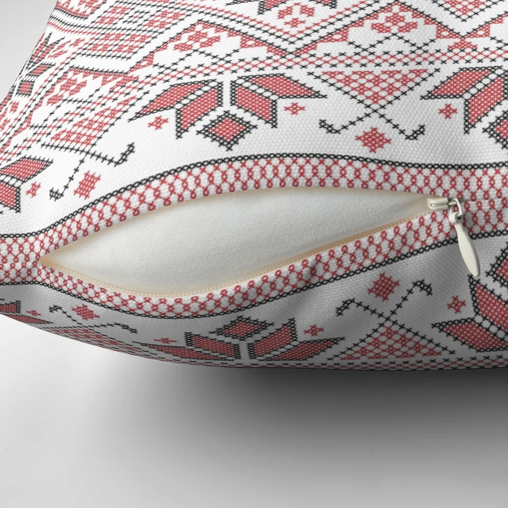 Vibrant Palestinian Kufiya Pillow showcasing traditional Tatreez embroidery art