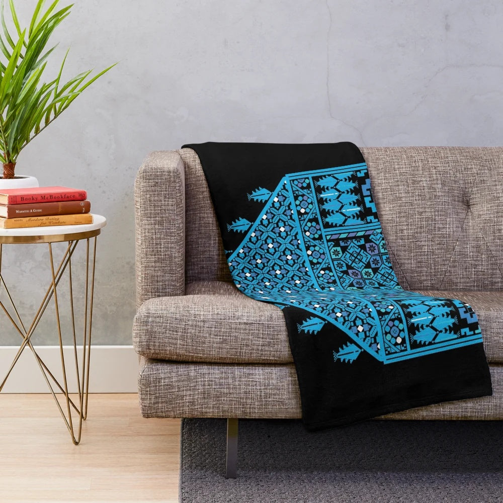 Palestinian Embroidery Tatreez Cross Stitch Art Design Plush Blanket
