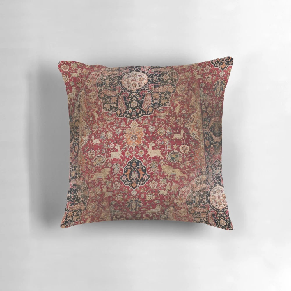 Decorative throw pillow with traditional Persian carpet design